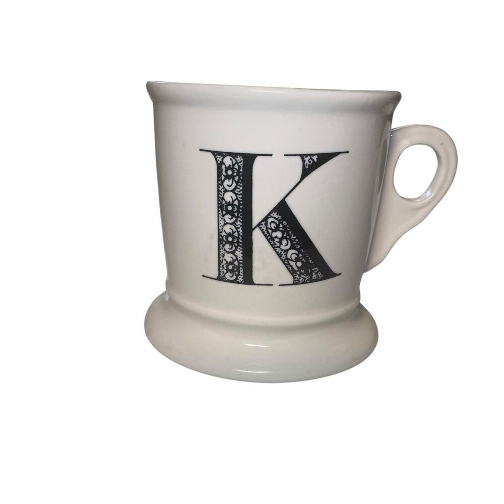 Anthropologie "K" Monogram Name Letter Initial K Coffee Tea Mug Pedestal White